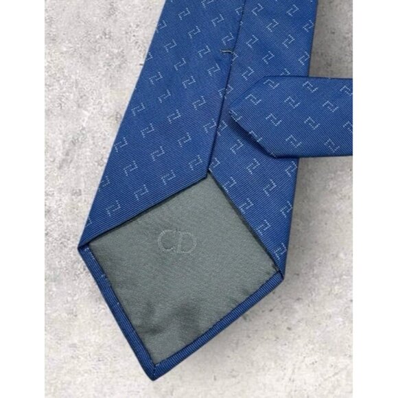 CHRISTIAN DIOR Silk Tie FRANCE XL Blue Geometric W:3.5" EUC - Picture 4 of 5